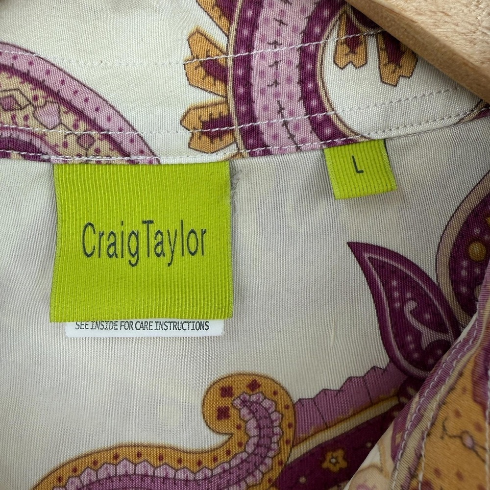 Craig Taylor Button-Up Shirt Womens L White Paisley Silk Long Sleeve Fairy - Picture 3 of 13